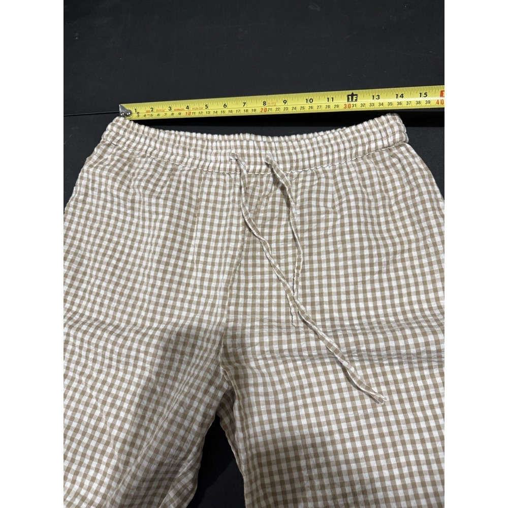 MNG Tan Brown Gingham Checkered Lounge Wide Leg Pants Women's Size M 100% Cotton - Picture 9 of 11
